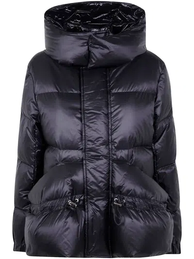 Sacai Oversized Nylon Down Jacket With Removable Hood And Flared Hem In Black