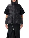 Sacai Black Technical Fabric Padded Vest With High Collar In Black
