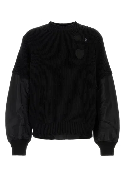 Sacai Gonz Multi Patch Nylon Twill X Knit Sweater In Black