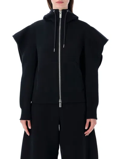 Sacai Hooded Zip Sweatshirt In Black