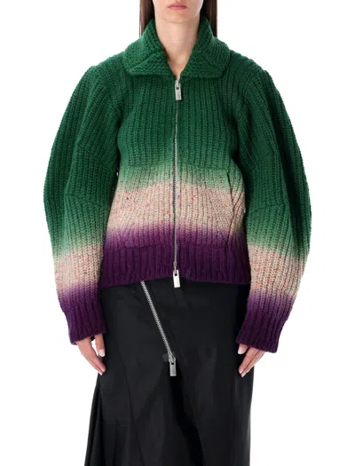 Sacai Gradient Pattern Knitted Bomber Cardigan In Green