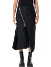 Sacai Nylon Twill Midi Skirt With Diagonal Zip In Black