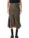 Sacai Nylon Twill Midi Skirt With Diagonal Zip In Blue