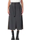 Sacai Wool And Twill Midi Skirt In Gray