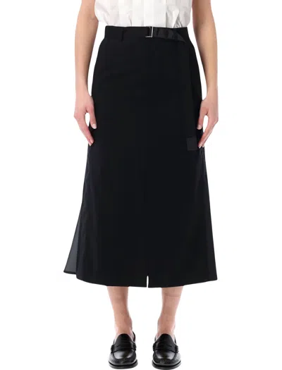 Sacai Wool Pleated Midi Skirt In Pattern