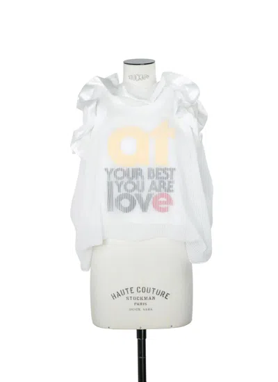 Sacai Satin And Chiffon Embroidered Pullover In White