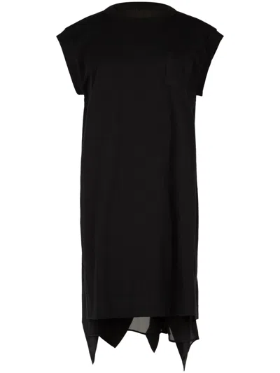 Sacai Satin Cotton Jersey Dress In Black