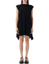 Sacai Mini Dress With Asymmetric Hem And Back Drape In Black