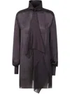 Sacai Draped Sheer High Neck Long Sleeve Dress In Purple