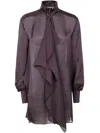 Sacai Draped Sheer High Neck Long Sleeve Dress In Purple
