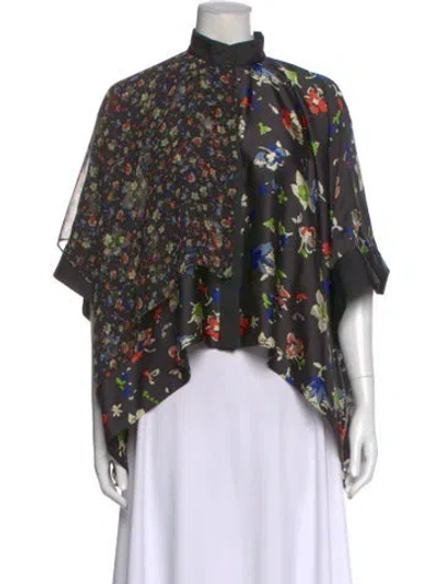 Pre-owned Sacai Satin Floral Print Top In Black