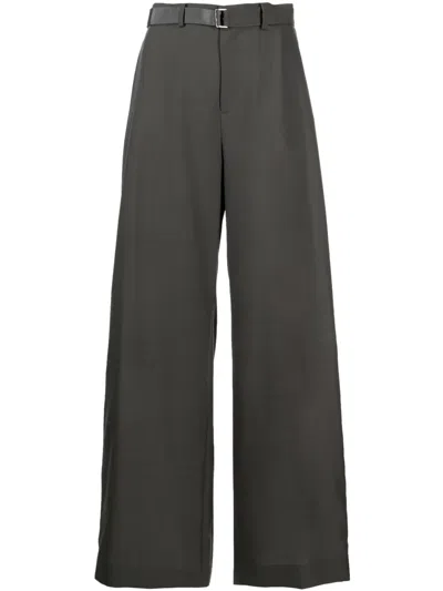 Sacai Satin-stripe Tailored Trousers In Green