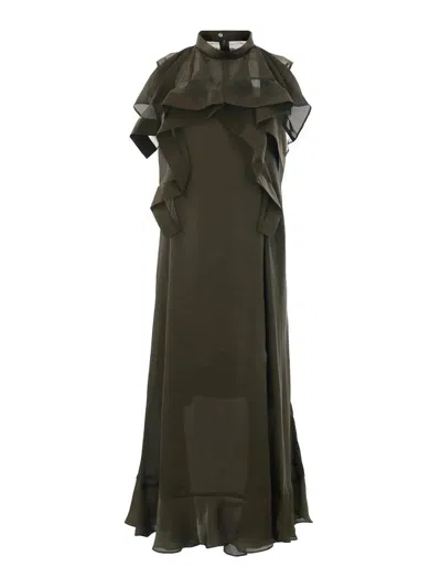 Sacai Satin X Chiffon Dress In Gray