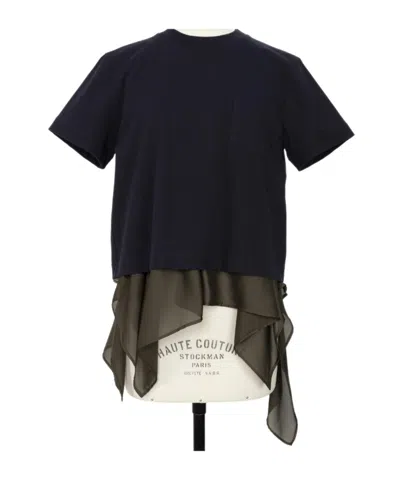 Sacai Satin X Cotton Jersey T-shirt In Blue