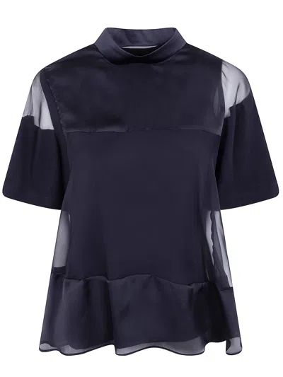 Sacai Satin X Cotton Jersey T-shirt In Blue