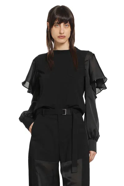 Sacai Satin X Cotton Jersey T-shirt In Black