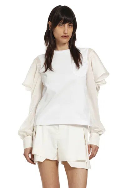 Sacai Satin X Cotton Jersey T-shirt In White
