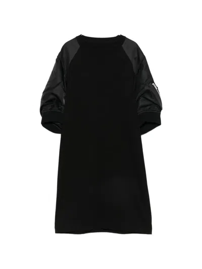 Sacai Satin-sleeve Pocket-detail Midi Dress In Black