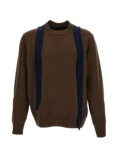 Sacai Scarf-detail Sweater In Brown