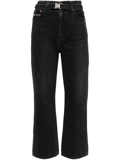 SACAI BOOT CUT DENIM PANTS,SCW.208 001 BLACK
