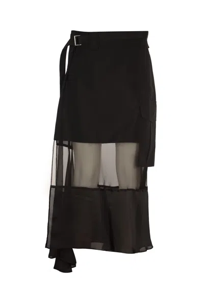 Sacai Semi-see-through Skirt In Black