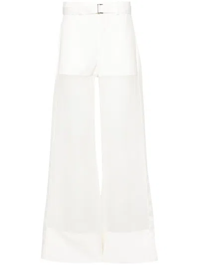 Sacai Belted Wide-leg Trousers In White
