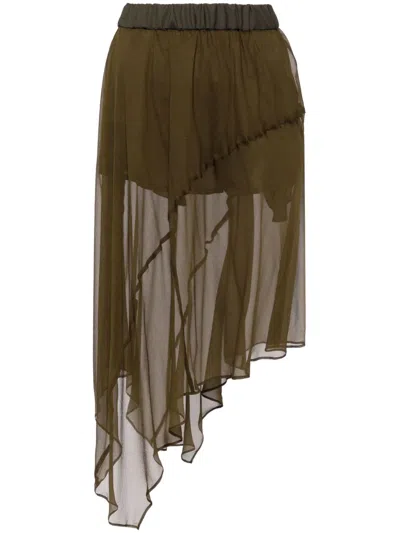 Sacai Semi-sheer Silk Skirt In Green