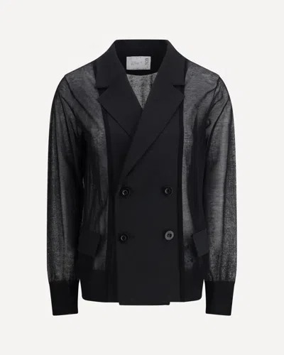 Sacai Semi-transparent Blazer Jacket In Black