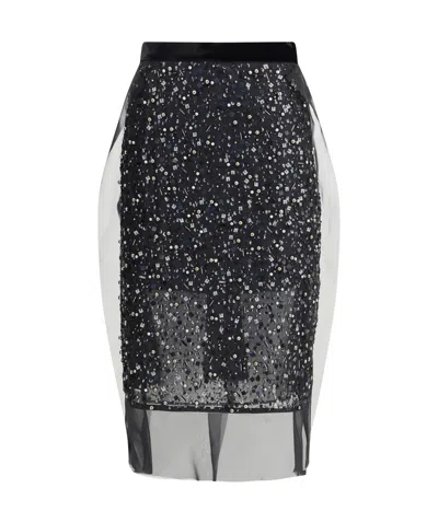SACAI SACAI SEQUIN-EMBELLISHED REAR SLIT SKIRT