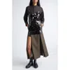 Sacai Sequin Embroidered Plaid Long Sleeve Double Face Melton Wool Shirtdress In Gray