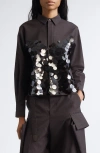 Sacai Sequin Embroidered Wool Suiting Button-up Shirt In Black