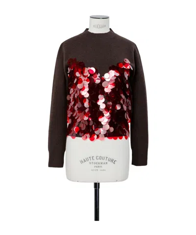 Sacai Sequin Embroidery X Wool Knit Pullover In Orange