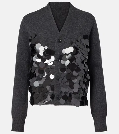 Sacai Sequined Wool Cardigan In Gray