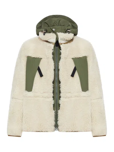 Sacai Shearling Bomber Jacket In Neutral