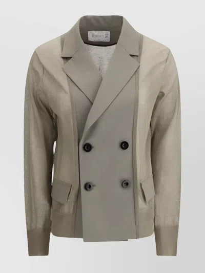 Sacai Sheer Cotton Blazer Featuring Flap Pockets In Gray