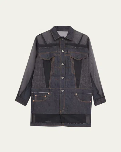Sacai Sheer Denim Mini Dress In Indigo