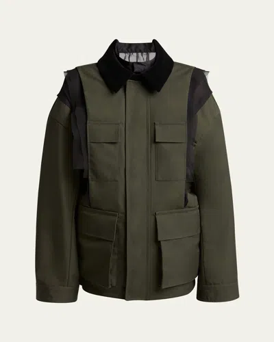 Sacai Sheer Insert Grosgrain Cargo Pocket Utility Jacket