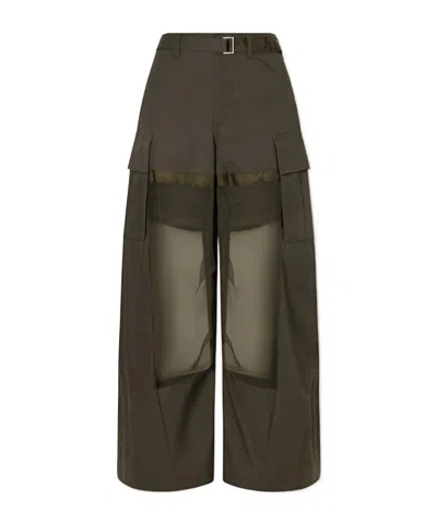 Sacai Sheer Overlay Cargo Pants In Green