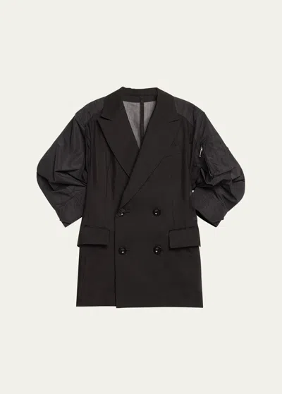 Sacai Sheer Panel Double-breasted Blazer In Black