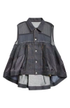 Sacai Sheer Panel Mixed Media Denim Shirt In Indigo
