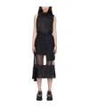 Sacai Sheer-panelled Belted Dress In Black