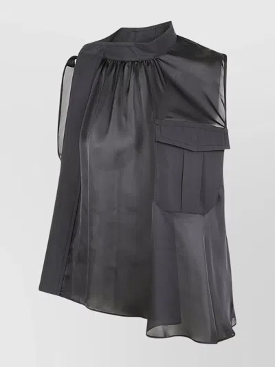 SACAI SHEER SLEEVELESS SHIRT ASYMMETRIC HEM