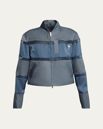 Sacai Sheer Two-tone Bomber Jacket In Blue Gray