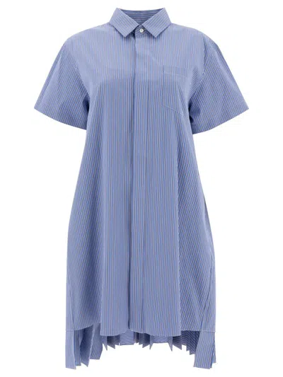 Sacai Cotton Popeline Midi Dress In Blue