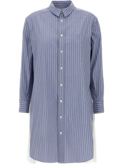 Sacai Pleated Striped Long Sleeve Dress In Blue