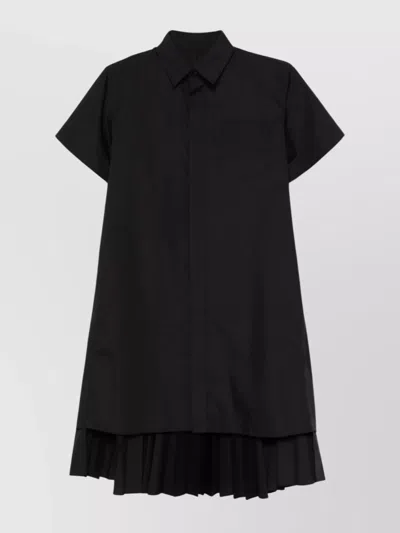 Sacai Shirt Dress Cotton Chest Pocket In Black