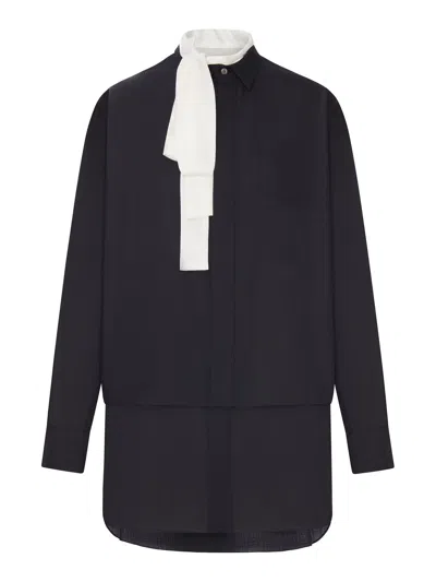 Sacai Shirt Dress With Integrated Scarf In Black