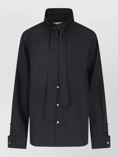 Sacai Black Satin Poplin Shirt With Adjustable Tie And Buttoned Cuffs