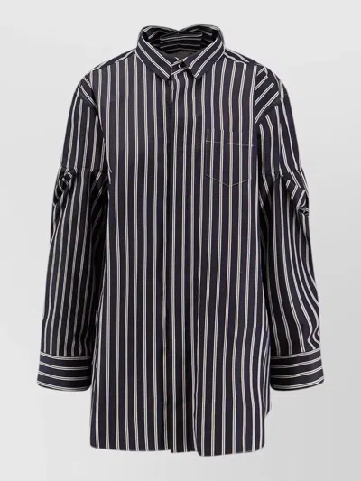Sacai Shirt Striped Design Pointed Collar Pocket In Black