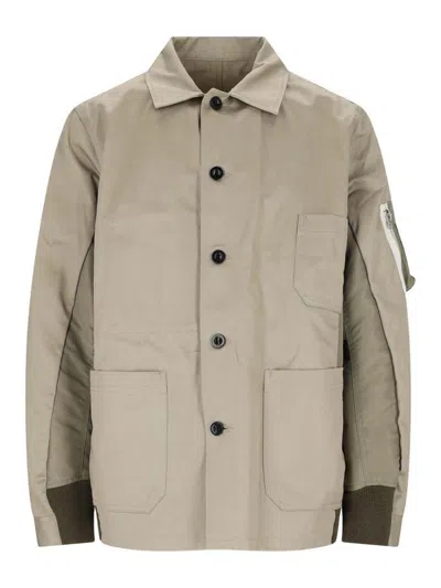 Sacai Shirt Style Casual Jacket In Beige
